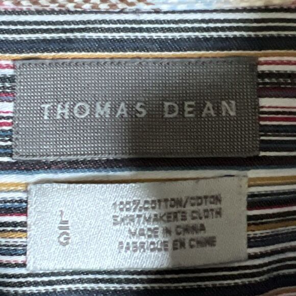 Thomas Dean Men's Shirt L Multicolor Striped Long Sleeve Button Up Collared - Picture 5 of 6